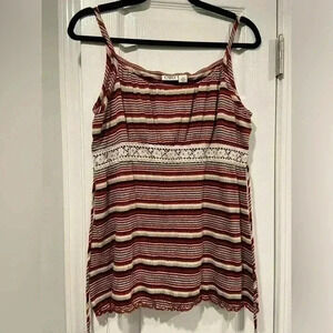 Cato Burnt Orange Black Lace Front Tie Back Spaghetti Strap Tank Top Size Med